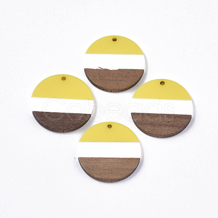 Tri-color Resin & Walnut Wood Pendants RESI-S358-78N-1