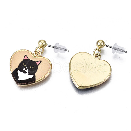 Alloy Kitten Dangle Stud Earrings EJEW-G148-27G-01-1