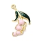 Alloy Enamel Pendants, Long-Lasting Plated, Golden, Flower Charm, Pearl Pink, 29.5x21x3.5mm, Hole: 1.6mm