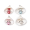 Natural Shell Pendants, Imitation Pearl Acrylic Angel Charms with Tibetan Style Alloy Wings, Antique Silver, Mixed Color, 24~26x26.5~30x12~17mm, Hole: 4mm