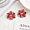 Platinum Alloy Shoe Buckle Clips, with Glass Rhinestone, Flower, Red Topaz, 32x34x10mm