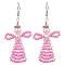 Glass Seed Beads Angle Dangle Earrings, with 304 Stainless Steel Earring Hooks, Platinum, Pink, 70x32mm