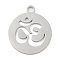 Non-Tarnish 304 Stainless Steel Pendants, Laser Cut, Stainless Steel Color, Flat Round Charm, Ohm/Aum, 25x21x1mm, Hole: 3mm