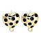 Golden Alloy Enamel Stud Earring Finding Accessories, Heart, Black, 12x11mm, Hole: 1.4mm, Pin: 0.7x13mm