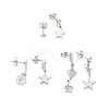 3 Pair 3 Style Rhinestones Star & Heart Asymmetrical Earrings EJEW-B020-21P-1