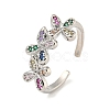 Flower Rack Plating Brass Micro Pave Cubic Zirconia Open Cuff Rings for Women RJEW-N047-01P-01-RS-1