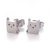 304 Stainless Steel Kitten Stud Earrings EJEW-F227-15P-1