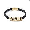 Men's Braided Black PU Leather Cord Bracelets BJEW-K243-61G-1