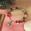 Natural Mixed Gemtone Beaded Stretch Bracelets with Alloy Enamel Christmas Tree Charms BJEW-TA00267-2