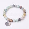 Frosted Natural Amazonite Bead Charm Bracelets BJEW-JB02693-03-1