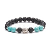 Natural Lava Rock & Synthetic Green Turquoise(Dyed) Stretch Bracelet with Alloy Beaded BJEW-TA00147-04-1