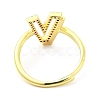 Mixed Color Enamel Initial Letter Adjustable Ring with Clear Cubic Zirconia RJEW-P045-01G-V-3