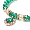 Glass Beaded Stretch Bracelet with Alloy Rhinestone Heart Charm for Women BJEW-JB09142-5