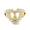 Brass with Cubic Zirconia Open Cuff Ring RJEW-B051-52G-2