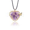Natural Amethyst Metal Wire Wrapped Heart Pendants PW-WG13885-05-1