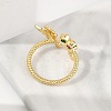 Leaf Brass Micro Pave Cubic Zirconia Cuff Rings for Women RJEW-K240-11G-3