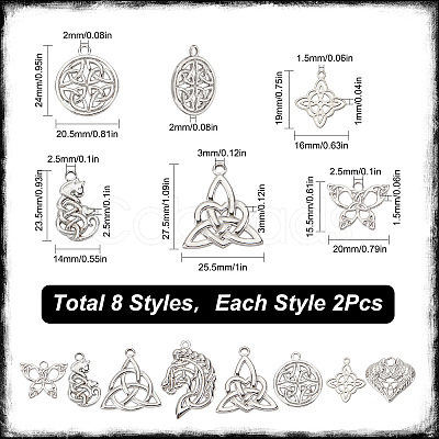 SUNNYCLUE 16Pcs 8 Style 304 & 201 Stainless Steel Pendants STAS-SC0005-12-1