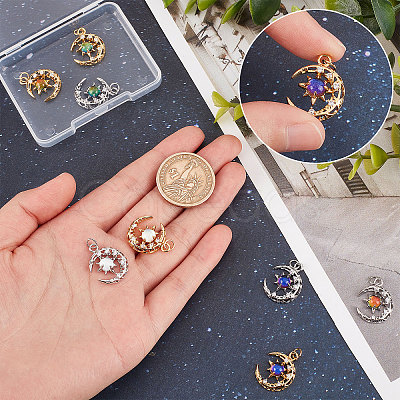 Beebeecraft 8Pcs 8 Colors Brass Micro Pave Clear Cubic Zirconia Glass Pendants KK-BBC0003-79-1