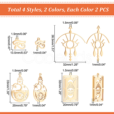 DICOSMETIC 16Pcs 8 Style 201 Stainless Steel Laser Cut Pendants STAS-DC0009-93-1