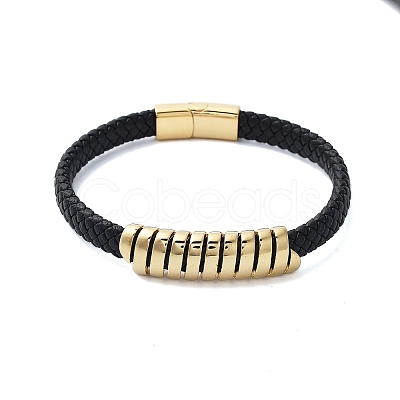 Men's Braided Black PU Leather Cord Bracelets BJEW-K243-61G-1