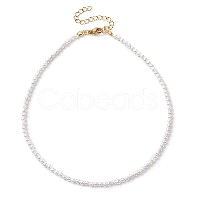 3mm Rond Natural Shell Pearl Beaded Necklace for Women NJEW-JN05077-1