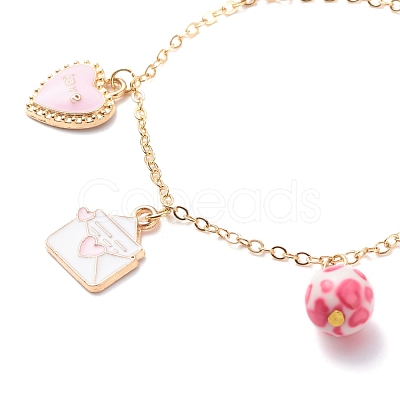 Word Love Heart Butterfly Alloy Enamel Charms Bracelet with Resin Beads BJEW-JB08677-1