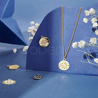 SUNNYCLUE 18Pcs 6 Style Brass Micro Pave Clear Cubic Zirconia Pendants & Alloy Rhinestone Pendants KK-SC0002-80-1