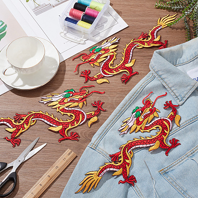 Chinese Style Dragon Computerized Embroidery Cloth Iron on/Sew on Patches PATC-WH0007-49A-1