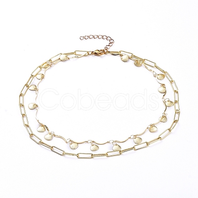 Brass Chain Tiered Necklaces NJEW-JN02829-1