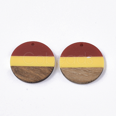 Tri-color Resin & Walnut Wood Pendants X-RESI-S358-78M-1