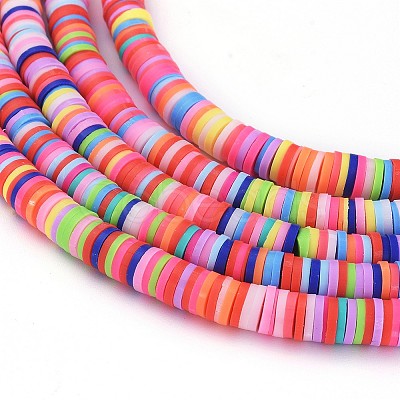 Flat Round Handmade Polymer Clay Beads CLAY-R067-6.0mm-M1-1