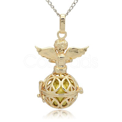 Golden Tone Brass Hollow Round Cage Pendants KK-J238-05G-1