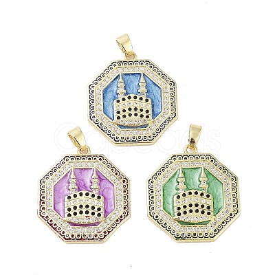 Rack Plating Brass Micro Pave Clear Cubic Zirconia Pendants KK-H474-22G-1