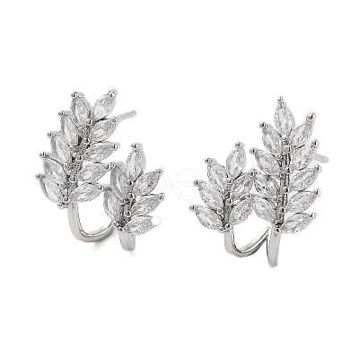 Rack Plating Leaf Brass Stud Earrings EJEW-N055-30P-RS-1