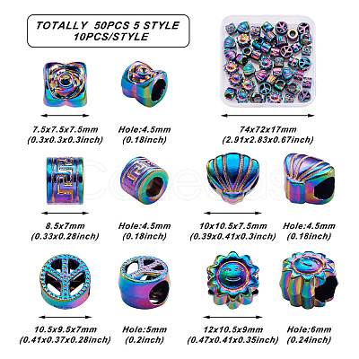 Fashewelry 50Pcs 5 Style Rainbow Color Alloy European Beads FIND-FW0001-32-NR-1