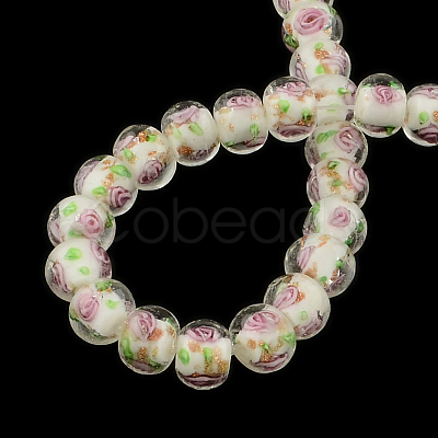 Handmade Rondelle Gold Sand Inner Flower Lampwork Beads LAMP-R123-07-1