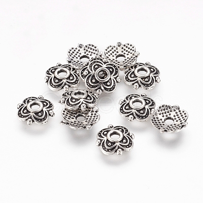 4-Petal Tibetan Style Alloy Flower Bead Caps X-TIBE-S222-AS-NR-1