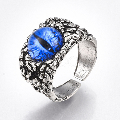 Alloy Glass Cuff Finger Rings RJEW-T006-01A-1