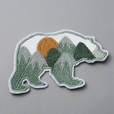 Polar Bear with Scenery Computerized Embroidery Cloth Iron on/Sew on Patches DIY-WH0409-15D-1