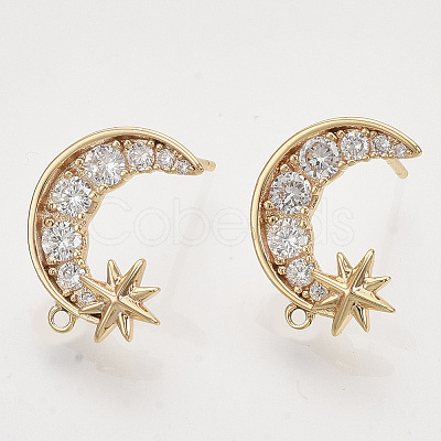 Brass Micro Pave Clear Cubic Zirconia Stud Earring Findings X-KK-T054-53G-NF-1