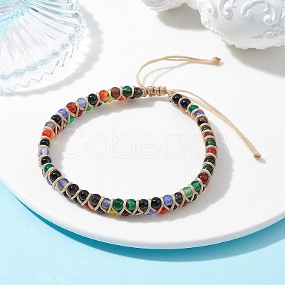 Natural Agate Round Braided Bead Bracelets BJEW-JB09840-02-1