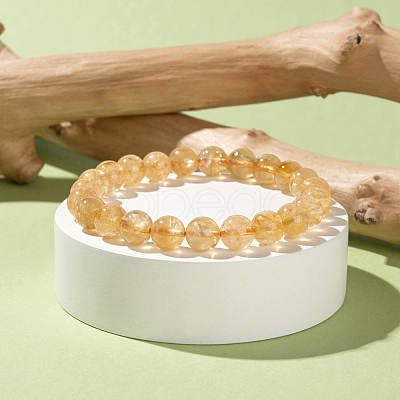 Natural Citrine Round Beads Stretch Bracelet BJEW-LS0001-09-1