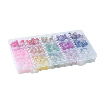 375Pcs 15 Colors Crackle Baking Painted Imitation Jade Glass Beads Sets DGLA-FS0001-06-1