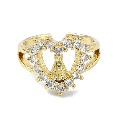 Brass with Cubic Zirconia Open Cuff Ring RJEW-B051-52G-1