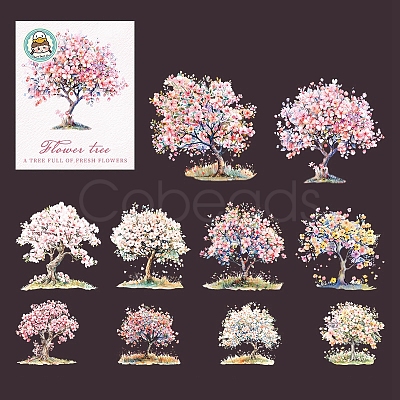 10Pcs 10 Styles Flower Tree Waterproof PET Stickers DIY-G121-03F-1