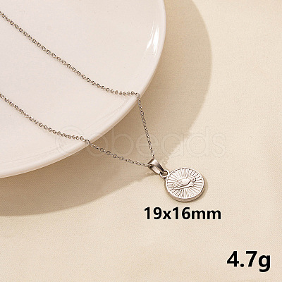 304 Stainless Steel Flat Round with Hand Pendant Necklaces IS6565-7-1