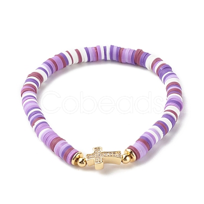 Polymer Clay Heishi Beads Stretch Bracelet for Women BJEW-JB07207-1