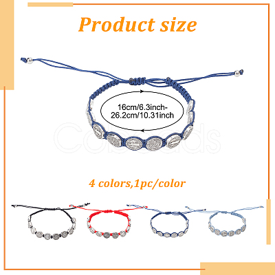 ANATTASOUL 4Pcs 4 Style Saint Benedict Medal Alloy Braided Bead Bracelets Set BJEW-AN0001-69-1