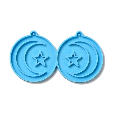 DIY Flat Round with Star & Moon Pendant Silicone Molds DIY-I099-15-1