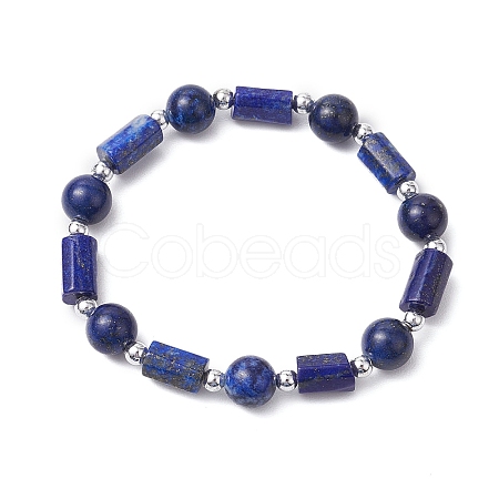 Natural Lapis Lazuli Round Beaded Stretch Bracelets for Women BJEW-JB11137-02-1